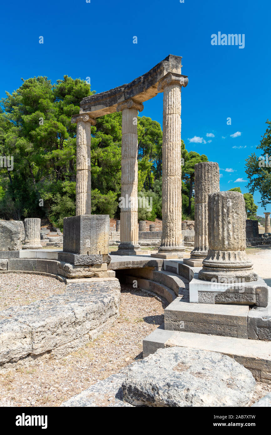 Archäologische Stätte von Olympia, UNESCO-Weltkulturerbe, einer alten Website auf der griechischen Halbinsel Peloponnes, Griechenland, Europa Stockfoto