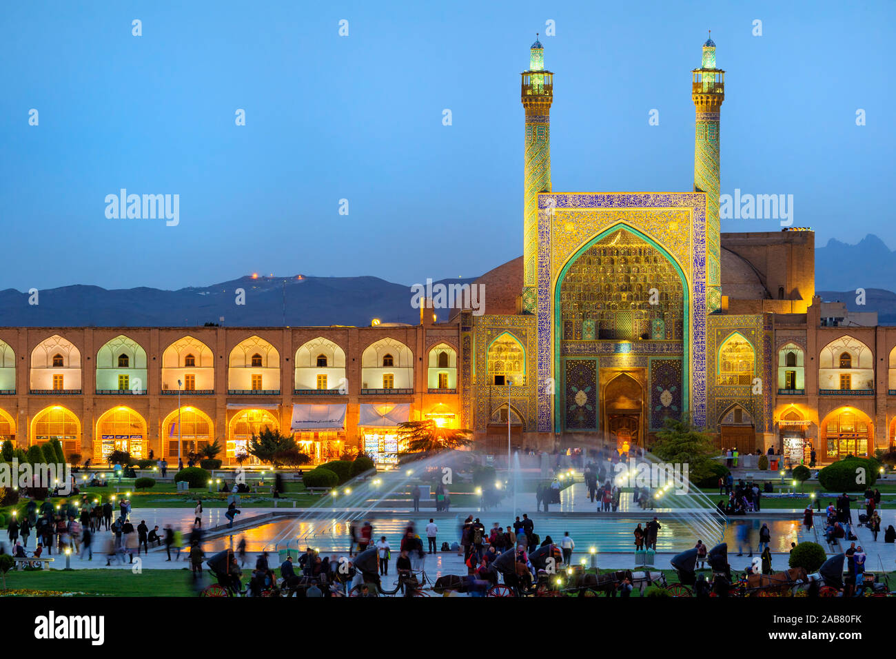 Masjed-e Imam Moschee bei Sonnenuntergang, Maydam-e Iman Square, UNESCO-Weltkulturerbe, Esfahan, Iran, Naher Osten Stockfoto