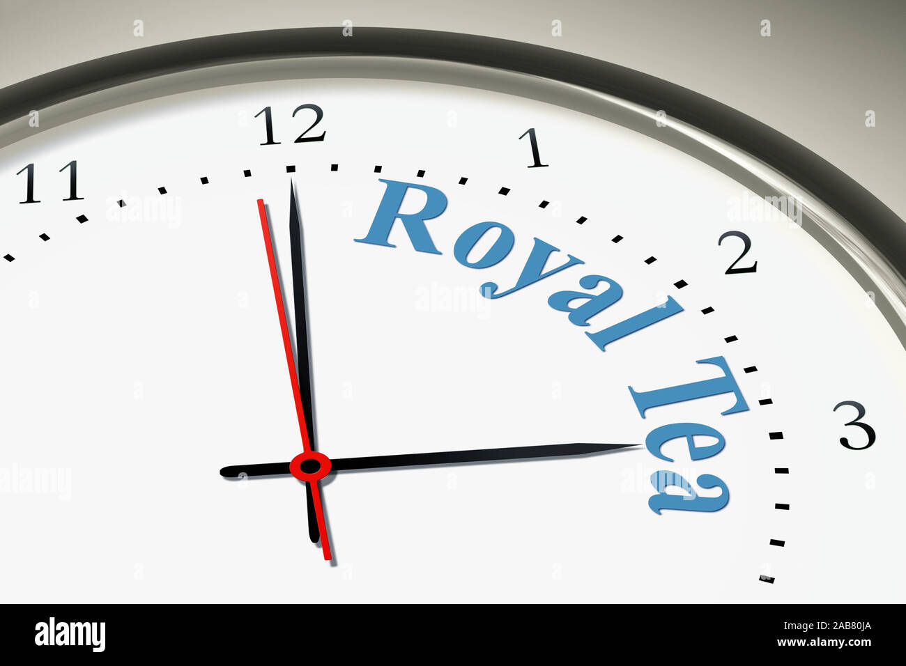 Ein simples Ziffernblatt einer Uhr, mit der Aufschrift: "Royal Tee" Stockfoto
