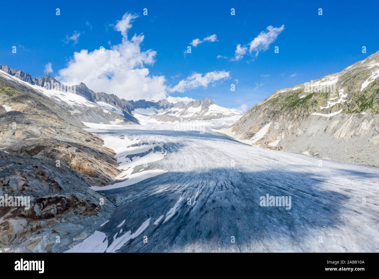 Eis Zunge des Rhonegletschers im Sommer, Gletsch, Kanton Wallis, Schweiz, Europa Stockfoto