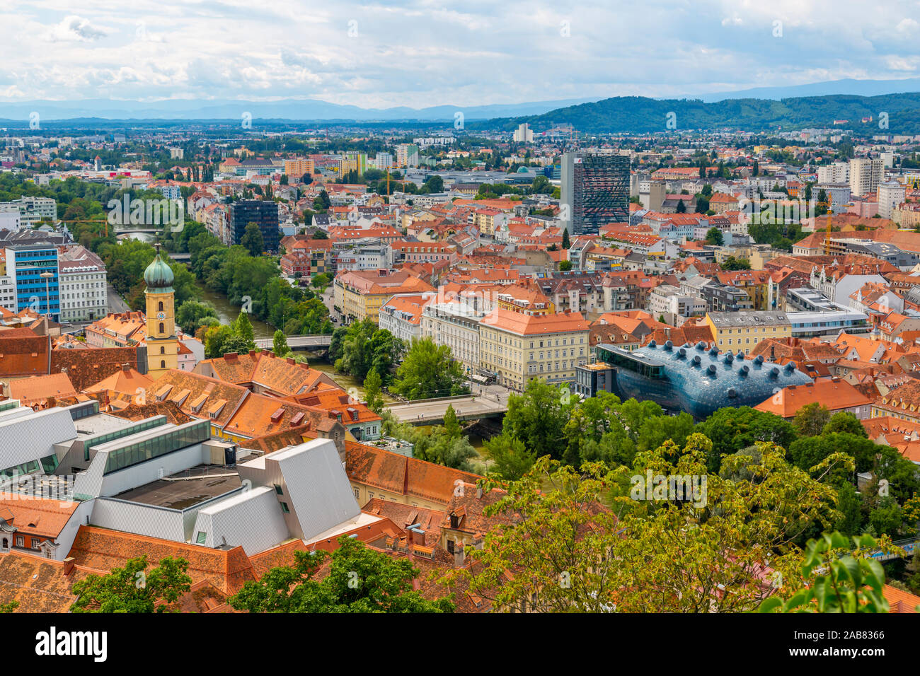 Blick auf die Stadt vom Uhrturm, Graz, Steiermark, Österreich, Europa Stockfoto