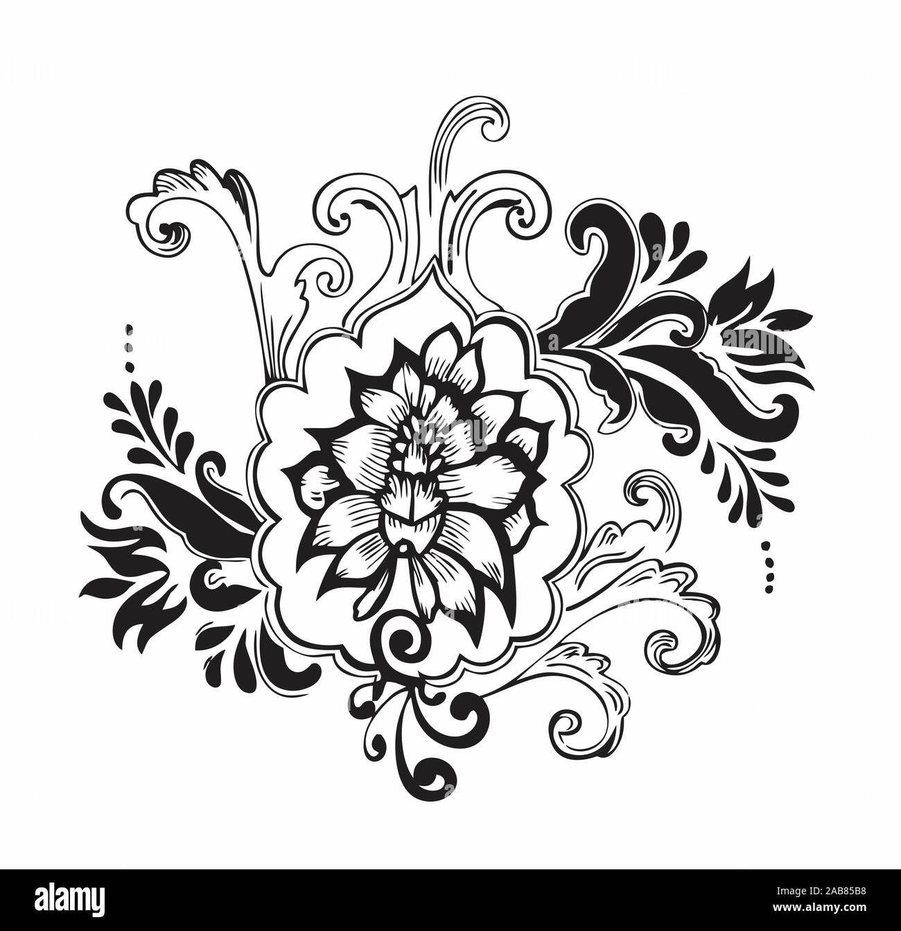 Grafik und VECTOR DESIGNS VON TÄTOWIERUNGEN UND BLUMEN Stockfoto