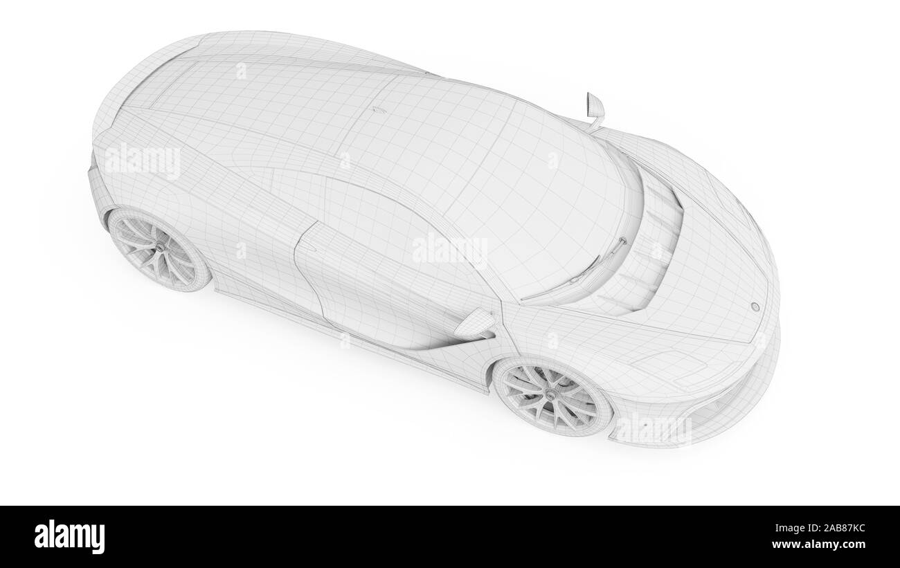 Gerenderten 3D-Drahtmodell Abbildung eines Sportwagens Stockfoto