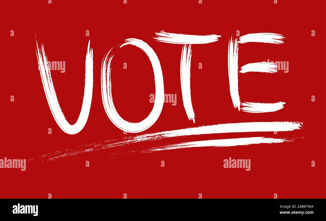 Politisches Konzept. Das Wort Abstimmung mit einer Bürste mit weißer Farbe auf rotem Hintergrund geschrieben wird. Auf roten Hintergrund isoliert. Stock Vektor