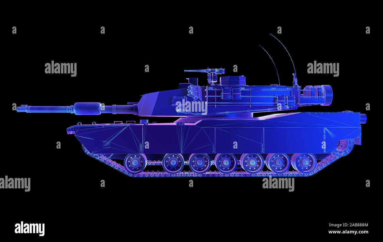 Gerenderten 3d-abstrakten synthwave Stil Abbildung eines Tanks Stockfoto