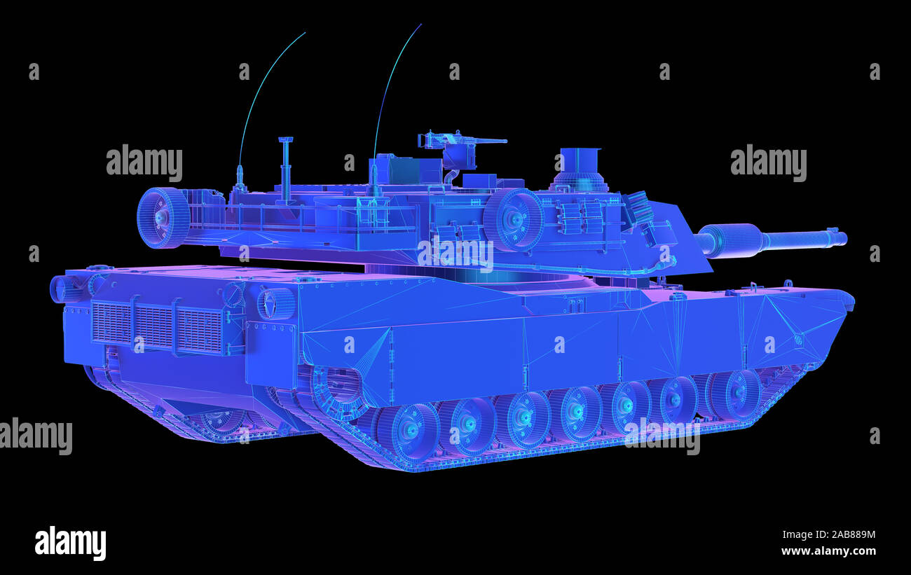 Gerenderten 3d-abstrakten synthwave Stil Abbildung eines Tanks Stockfoto