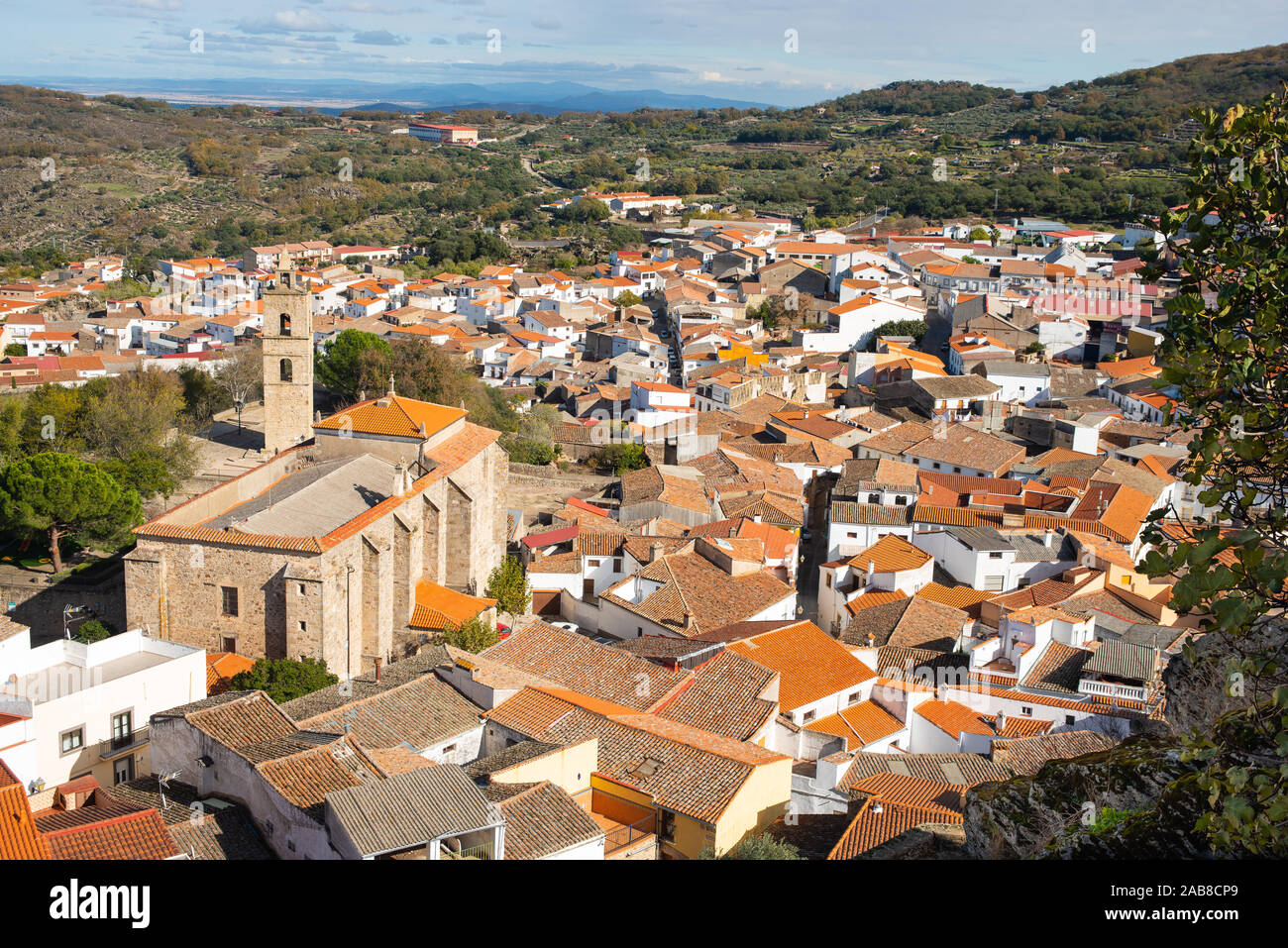 Anzeigen von Montanchez, Caceres, Extremadura Stockfoto
