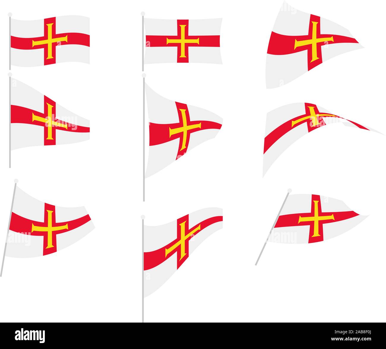 Vektor Zeichnung von Set mit Guernsey Vogtei Flagge Stock Vektor