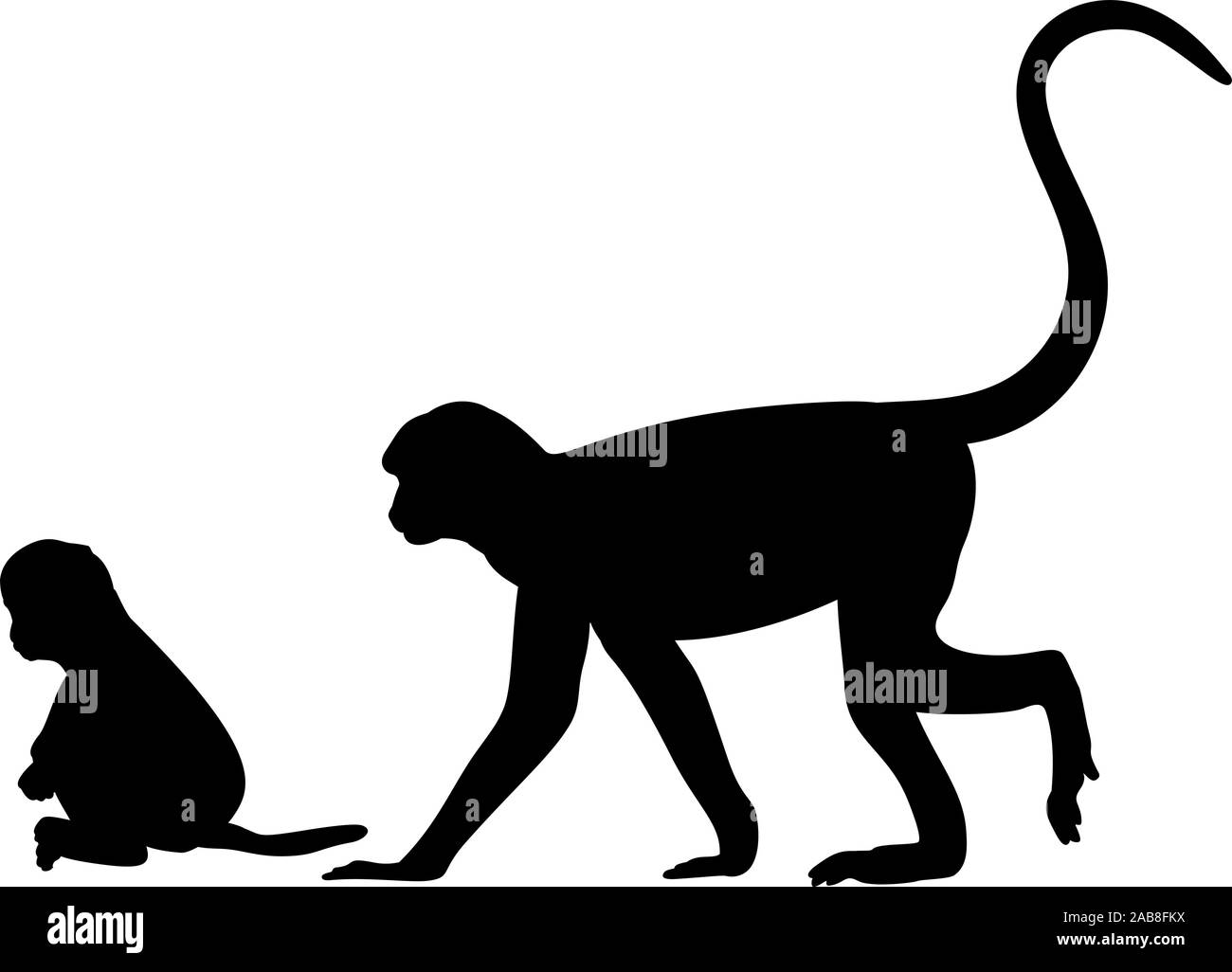 Silhouette von Affen und junge Äffchen. Vektor Illustrator Stock Vektor