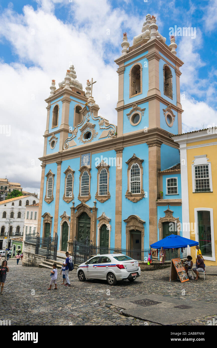 Salvador, Bahia, Brasilien - ca. September 2019: Kirche Unserer Lieben Frau vom Rosenkranz von der schwarzen Menschen in Pelourinho, dem historischen Zentrum von Salvador Stockfoto