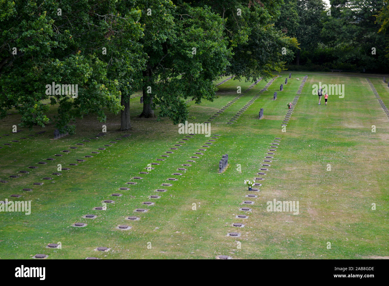 La Cambe (Normandie, Frankreich): Deutscher Soldatenfriedhof, die Häuser mehr als 21000 Stelen der deutschen Soldaten, die während der Schlacht von Keine gestorben Stockfoto