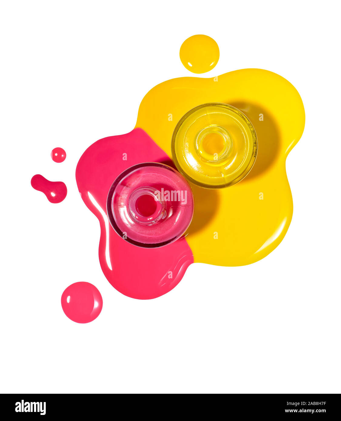 Pink und Gelb Nagellack Flüssigkeit/Form Stockfoto