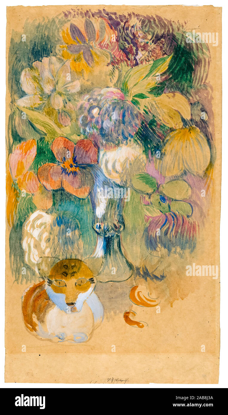Paul Gauguin, Stillleben mit Katze, Aquarell, ca. 1899 Stockfoto