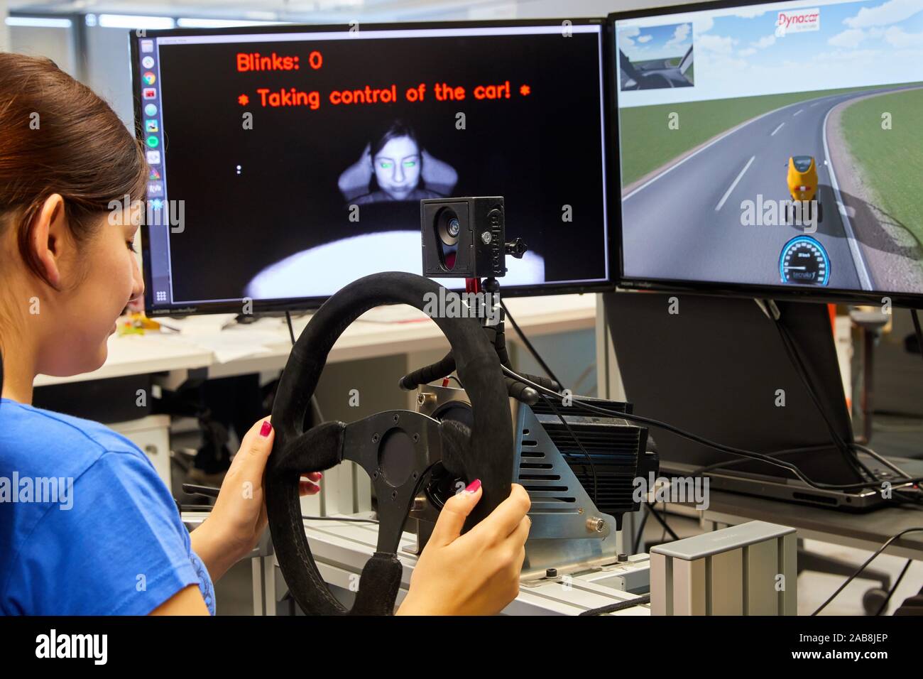 Automatisierte video Fahren mit Schläfrigkeit, Automobilindustrie, Technology Center, Tecnalia Forschung & Innovation, Derio, Vizcaya, Baskenland, Spanien Stockfoto