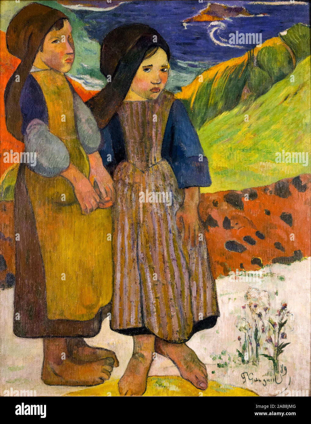 Paul Gauguin, zwei Bretonische Mädchen am Meer, Malen, 1889 Stockfoto