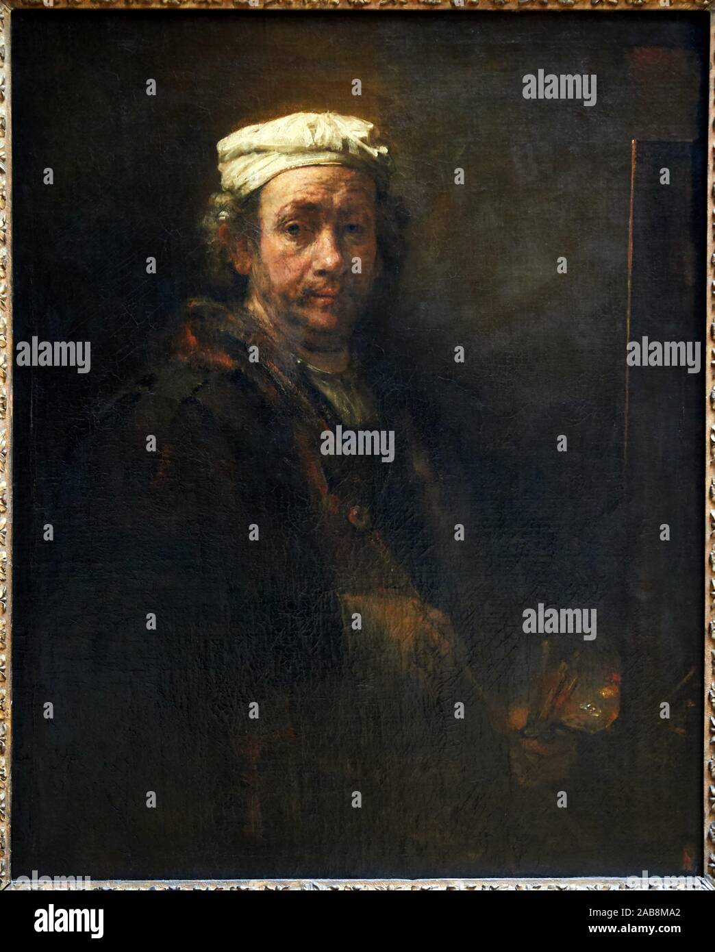 '''Selbst-Portrait an einer Staffelei'', 1660, Rembrandt Harmensz. van Rijn, dit Rembrandt, Musée du Louvre, Paris, Frankreich, Europa Stockfoto