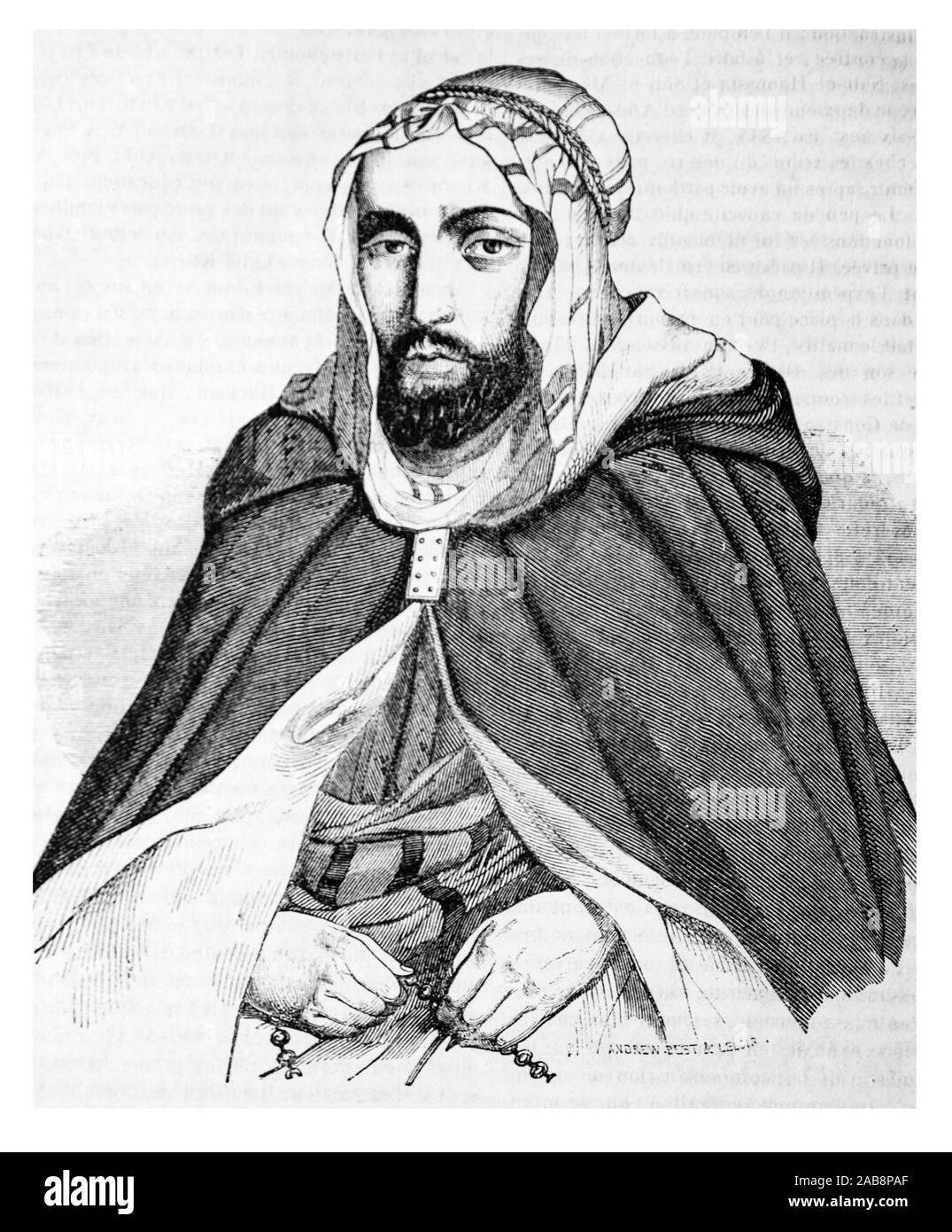 Emir Abdelkader. Abdelkader ibn Muhieddine (6. September 1808-26. Mai 1883), bekannt als der Emir Abdelkader oder Abdelkader El Djezairi, war eine algerische Stockfoto