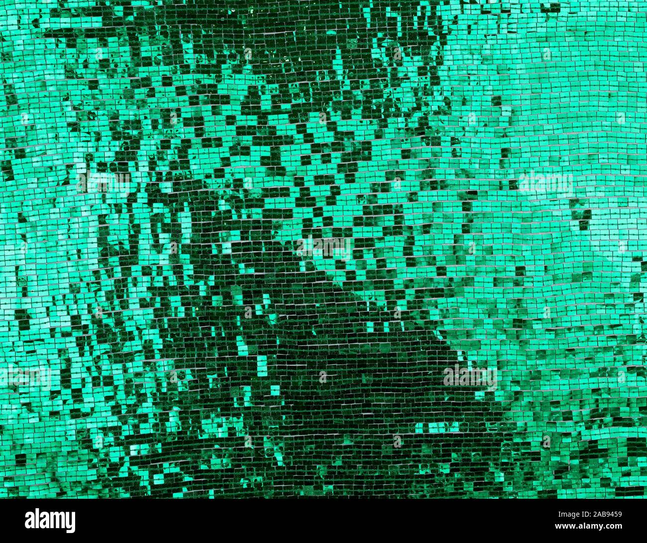 Fragment der Stoff bestickt mit grünen Quadrat Pailletten, full frame  Stockfotografie - Alamy