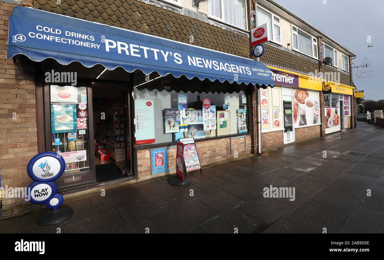 East Beach Post und Candy Store in Selsey, West Sussex, wo Steve Thomson seine gewinnende Euro Millions Lottery Ticket gekauft. Stockfoto