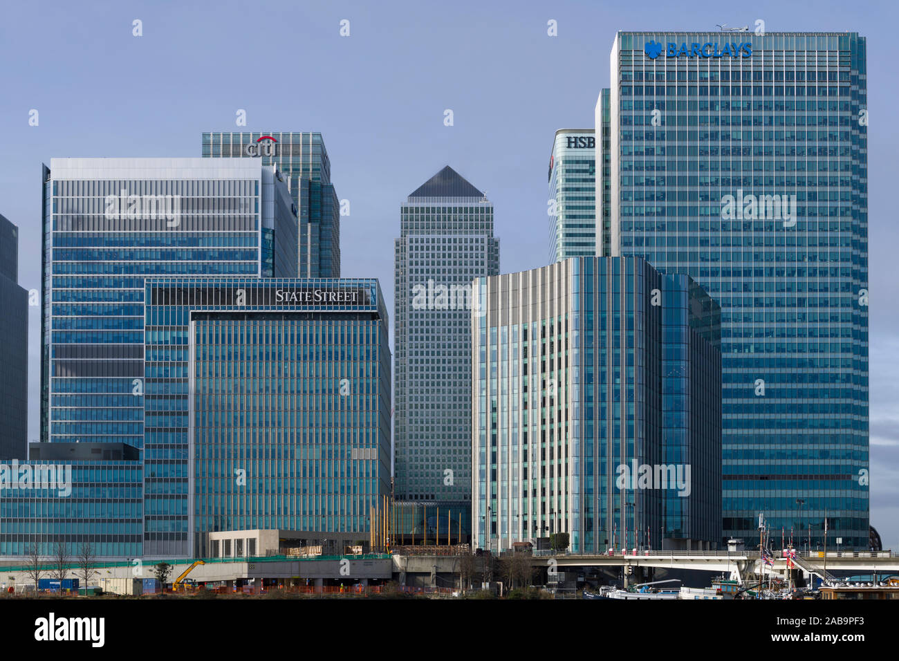 Citi Bank, State Street, One Canada Square, HSBC und Barclays Bank Gebäude, Canary Wharf, Financial District, London, UK Canary Wharf business distr Stockfoto