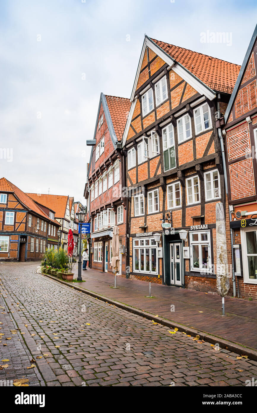 Stade, Deutschland - 11 November 2019. Der historischen Innenstadt der Hansestadt. Stockfoto