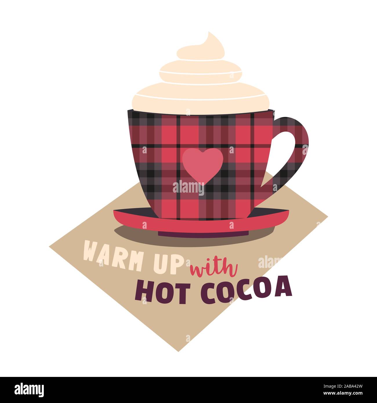 Hot Kakao Tasse Schlagsahne Creme flach Vektor-Symbol Stock Vektor