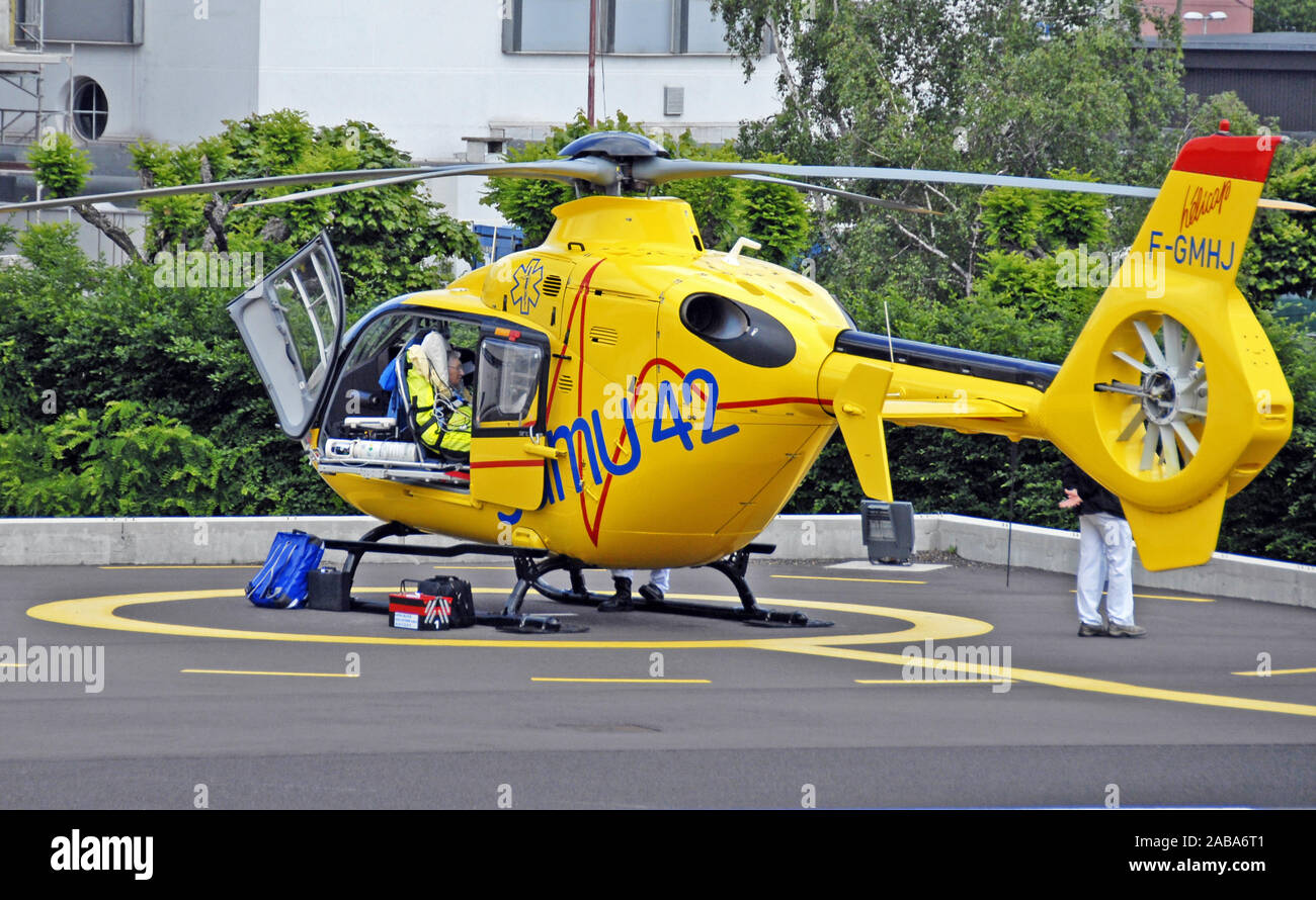 Rettung, Helikopter von Samu, Clermont-Ferrand, Auvergne, Frankreich Stockfoto