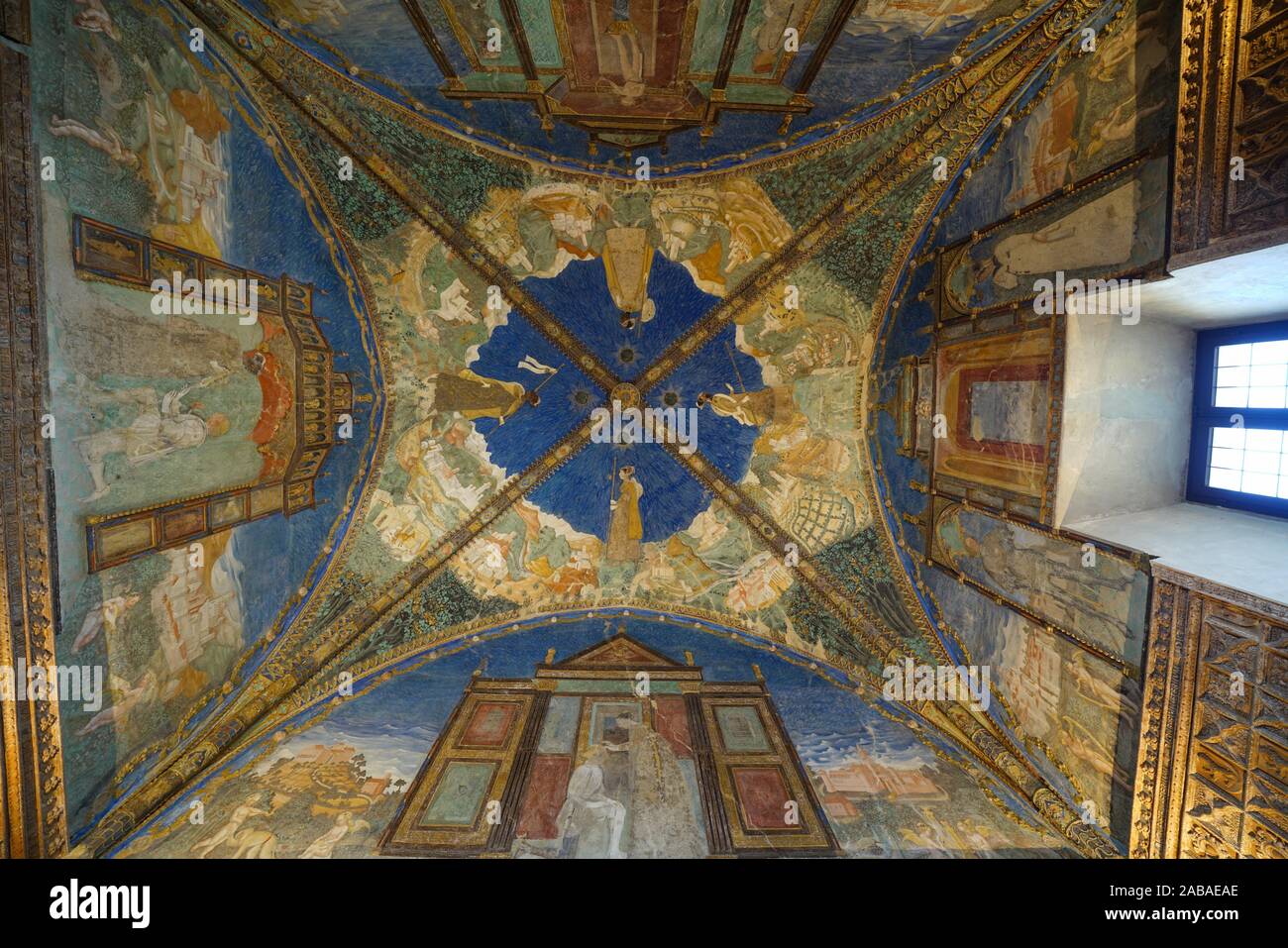 Fresken der Gewölbe der Gold Zimmer von Torrechiara Burg, Langhirano, Parma, Italien, Europa Stockfoto