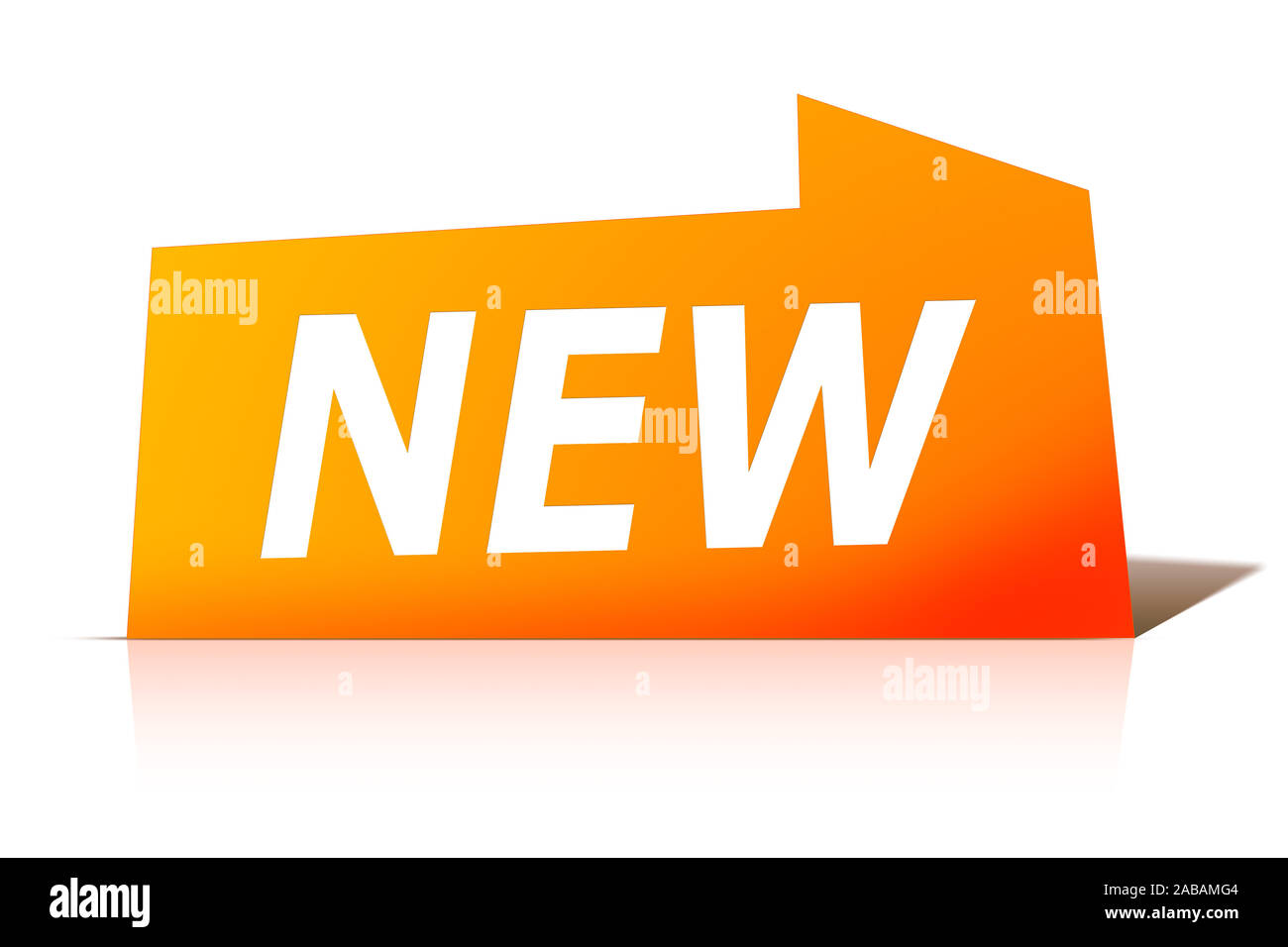 Ein orangen Etikett vor weissem Hintergrund mit der Aufschrift: "NEUE" Stockfoto