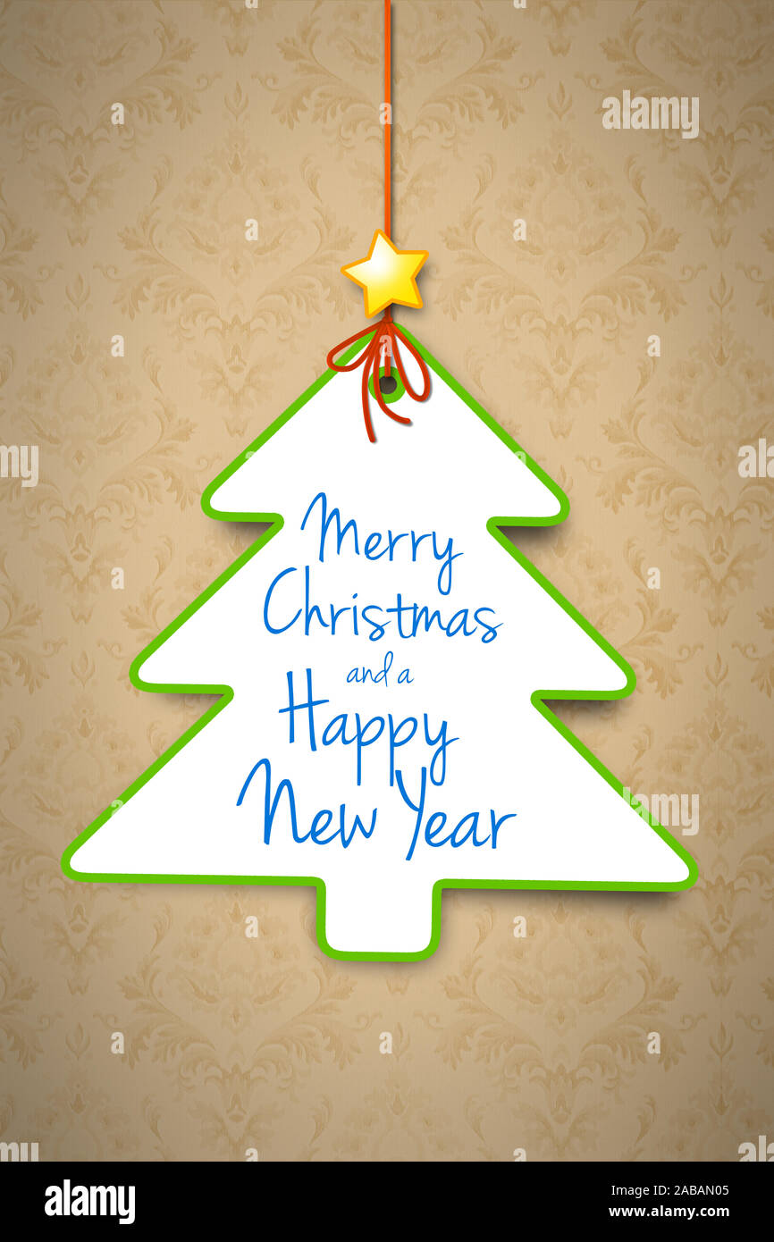 Ein dekorativer Weihnachtsbaum vor-beigem Hintergrund Stockfoto