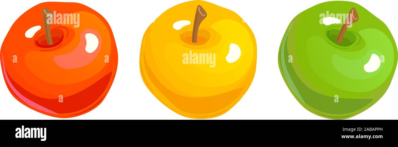 Satz von roten, gelben und grünen Äpfeln. Ampel abstraktes Konzept. Sammlung von bunten Früchte Symbol auf weißem Hintergrund. Vektor Illustration. Stock Vektor
