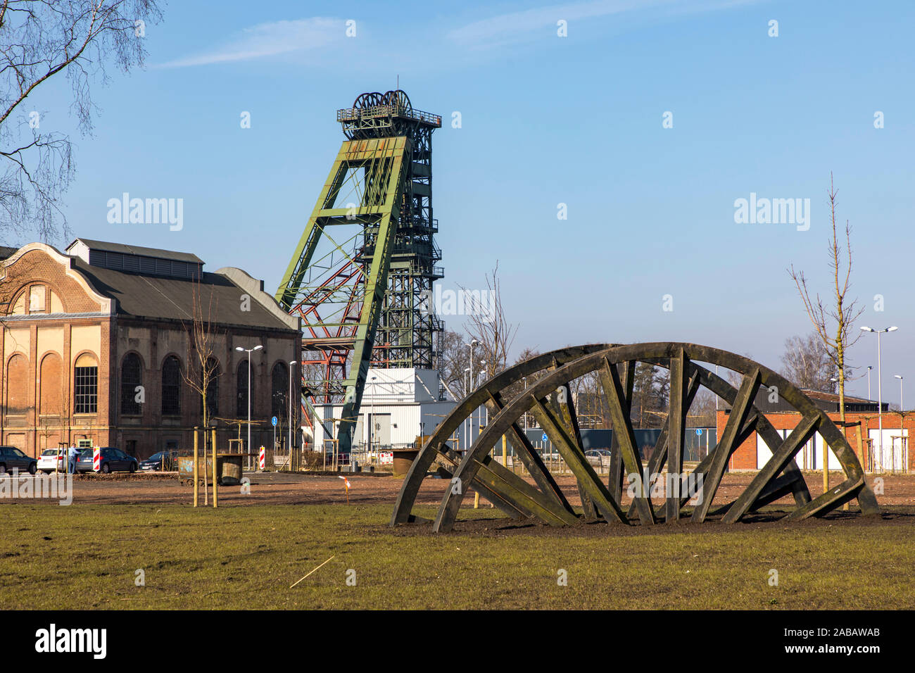 Grube Rahmen der Welle 2, die ehemalige Zeche souveränen Leopold in Dorsten, heute eine Mischung aus Kultur und Gewebe verwenden, Seilrolle, Stockfoto