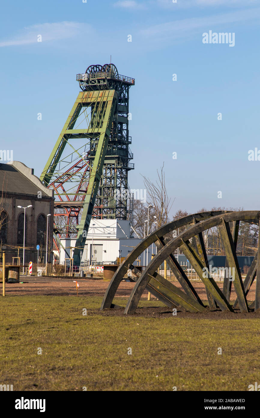 Grube Rahmen der Welle 2, die ehemalige Zeche souveränen Leopold in Dorsten, heute eine Mischung aus Kultur und Gewebe verwenden, Seilrolle, Stockfoto