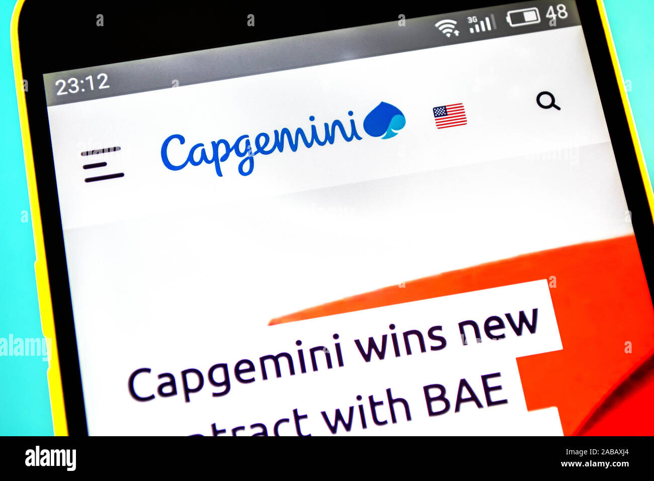 Berdyansk, Ukraine - April 18, 2019: Capgemini Homepage. Capgemini Logo sichtbar auf dem Bildschirm des Telefons, Illustrative Editorial. Stockfoto