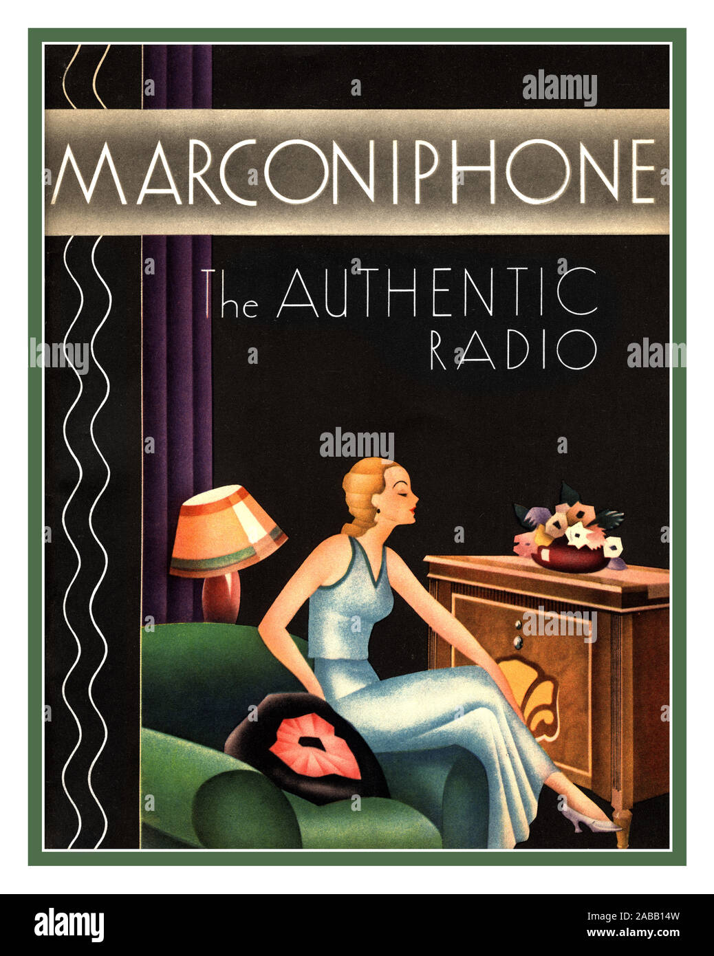 Marconi 1930 Verbraucher Werbung für das Marconiphone neun Ventil automatische radiogram De Luxe 292 Premium Luxus radio Plattenspieler mit einem 52 Guineen (c £ 3.000) VINTAGE RECORD PLAYER MARCONI MARCONIPHONE RADIO MW + LW KABINETT STYLUS GRAMOPHONE Stockfoto