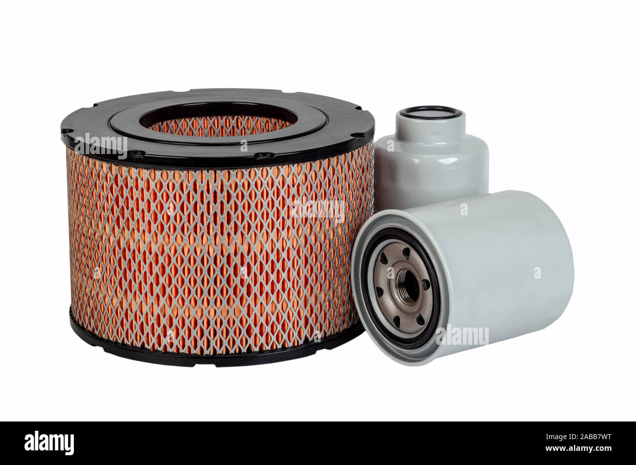 Auto Öl Luftfilter auto Ersatzteil auf weißem Hintergrund Stockfoto
