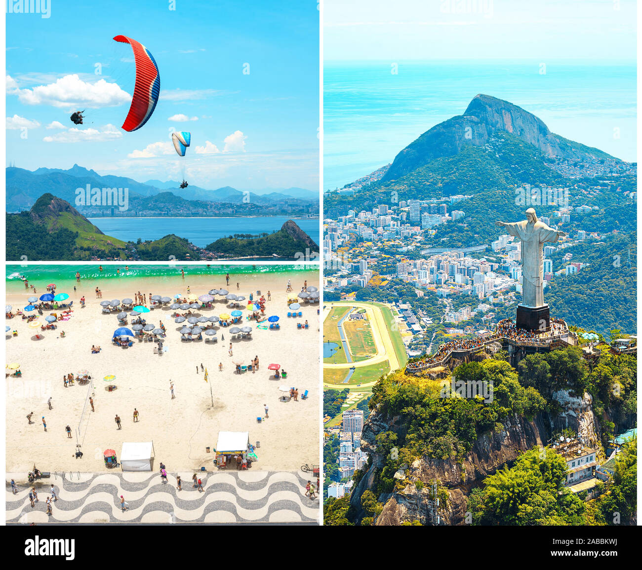 Kreative Collage von Blick auf Rio de Janeiro mit Christus Erlöser und Berg Corcovado Copacabana inspiriert. Brasilien. Lateinamerika. Das beste Reiseziel. Stockfoto