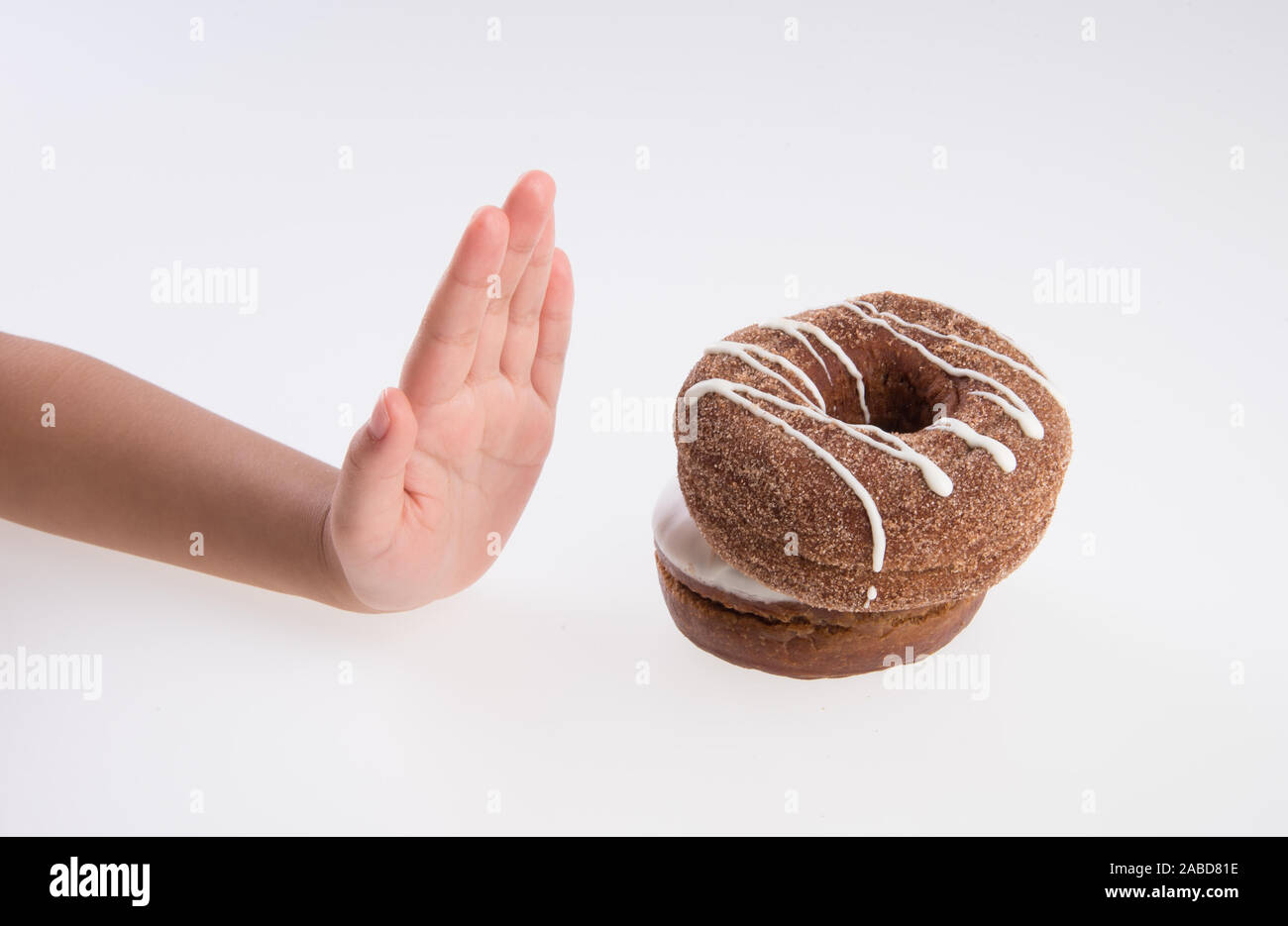 Donut oder Donuts mit Hand auf einem Hintergrund neue Stockfoto