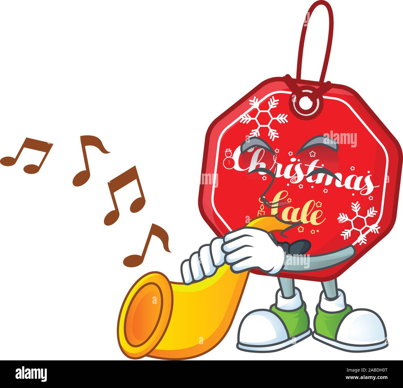 Super coole Weihnachten Verkauf tag Zeichentrickfigur Leistung mit Trompete Stock Vektor Super coole Weihnachten Verkauf tag Zeichentrickfigur Leistung mit Trompete Stock Vektor