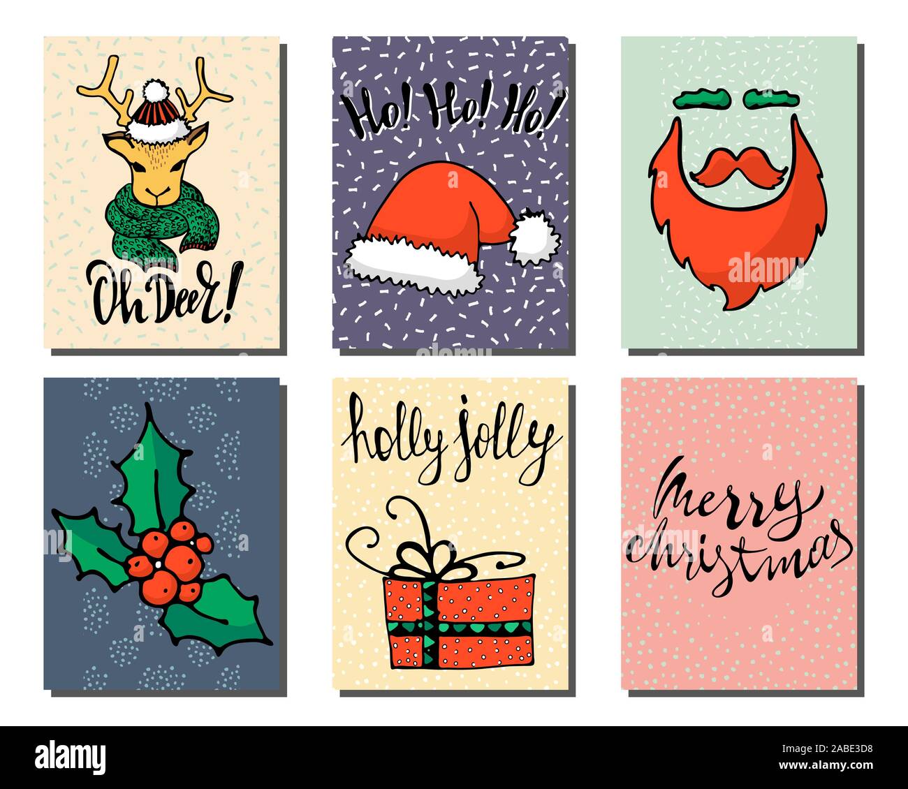 Doodle Weihnachtskarten eingestellt. Süße Hand gezeichnet winter Gestaltungselemente für Poster, Banner oder Einladung. Neues Jahr Symbole. Vector Illustration Stock Vektor