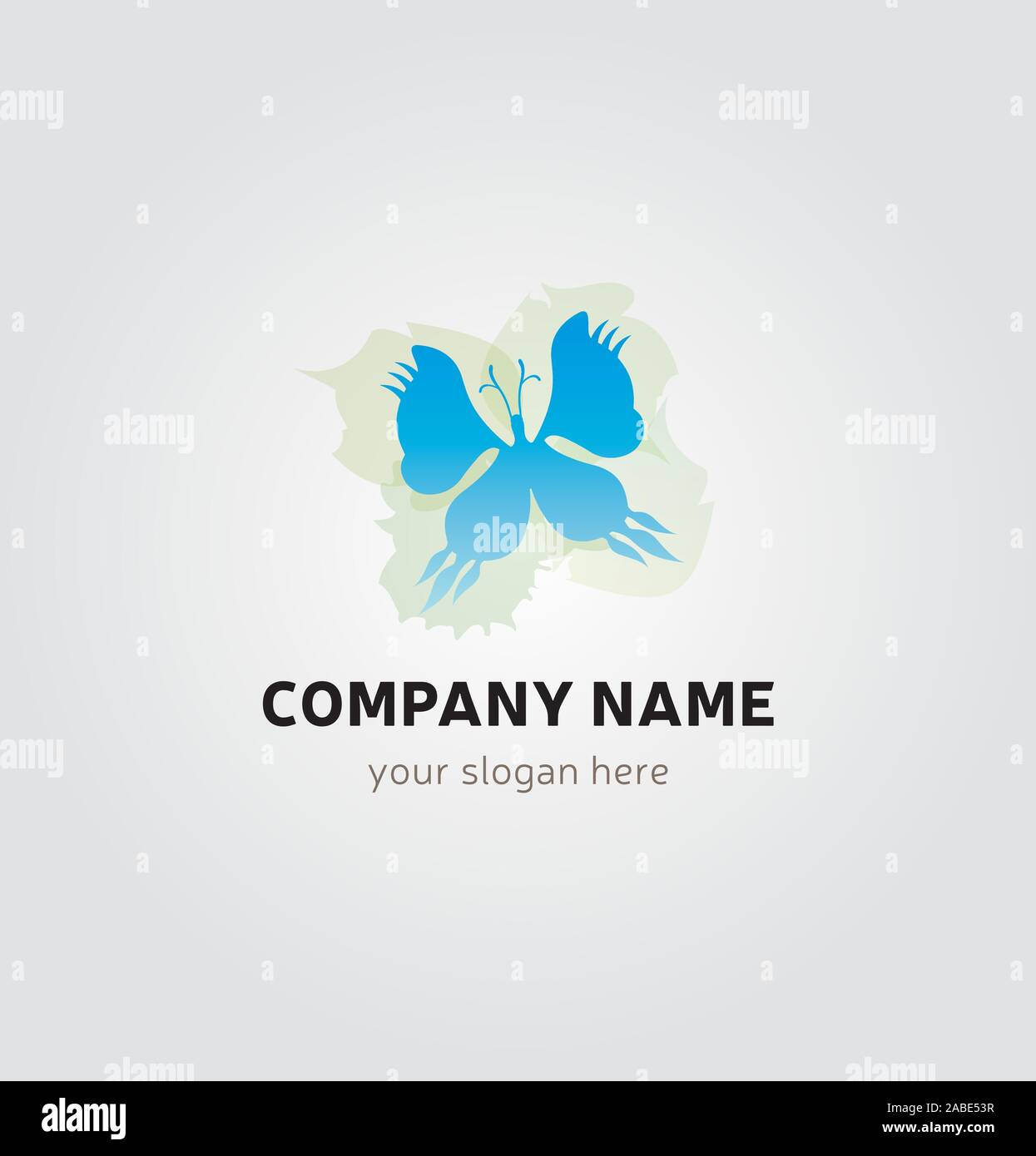 Single Logo - Blauer Schmetterling auf grüne Blätter Hintergrund für Unternehmen Logo Stock Vektor