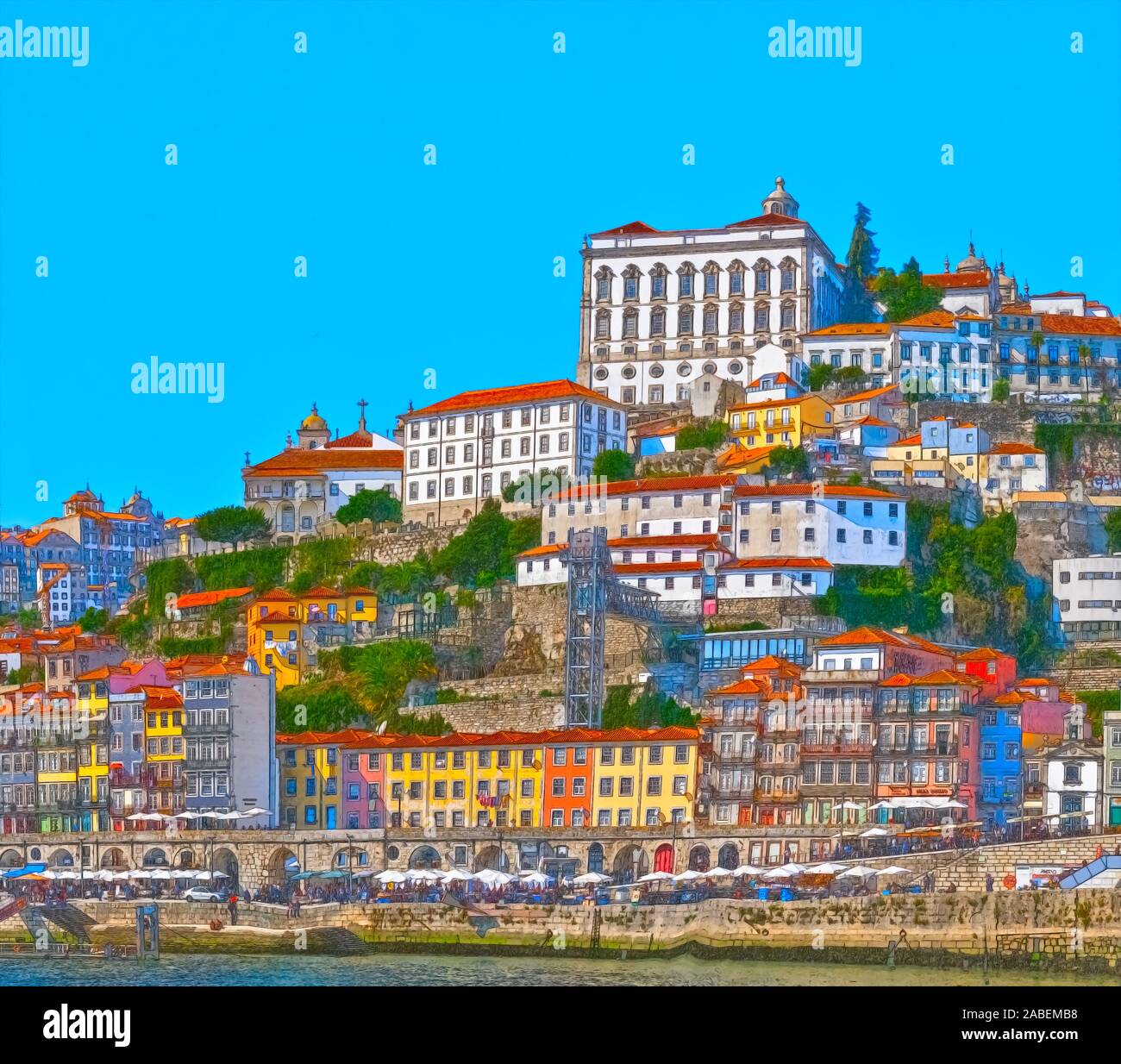 Digital verbesserte Bild von Ribeira Stadtbild, Altstadt, Porto, Portugal von Vila Nova de Gaia auf dem Douro Fluss gesehen Stockfoto