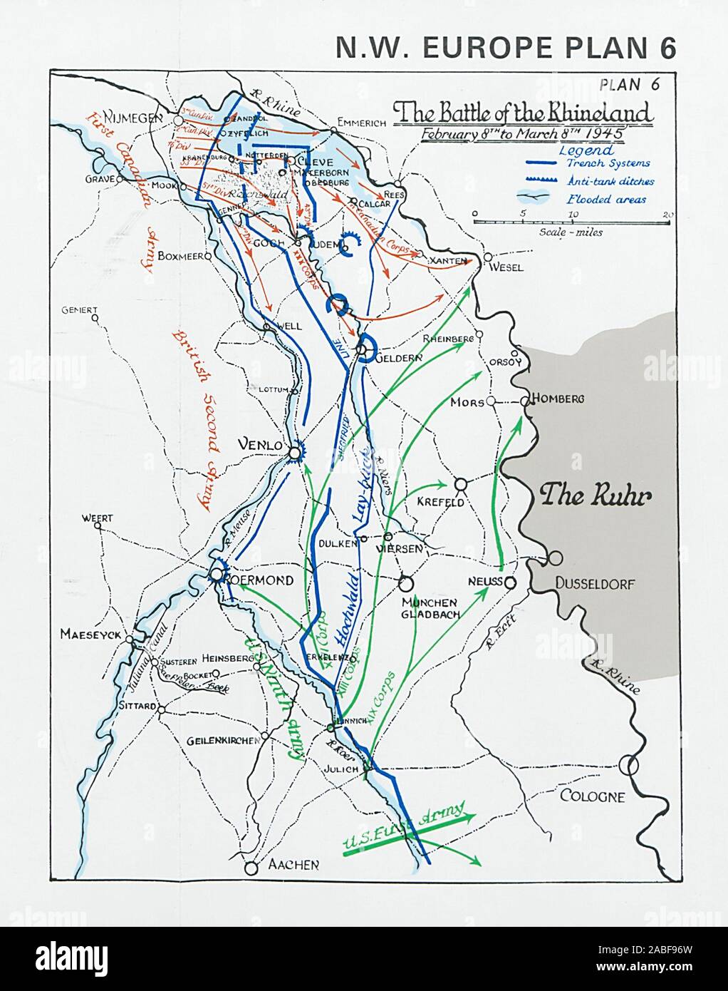 Die Schlacht der Rheinland, 8. Februar bis 8. März 1945. Weltkrieg zwei 1994-Karte Stockfoto