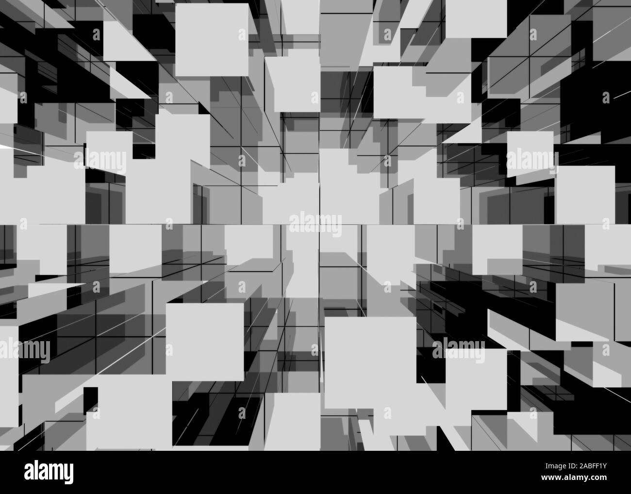 Illustration der abstrakten Mosaik schwarz-weißen Hintergrund. 3D-Rendering Stockfoto