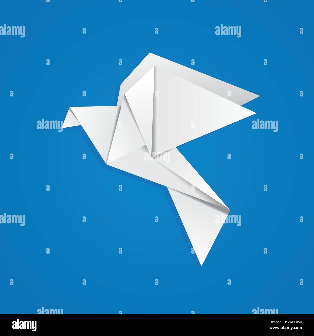 Weiß gefaltetes Papier, origami Taube auf blauem Hintergrund. Stock Vektor
