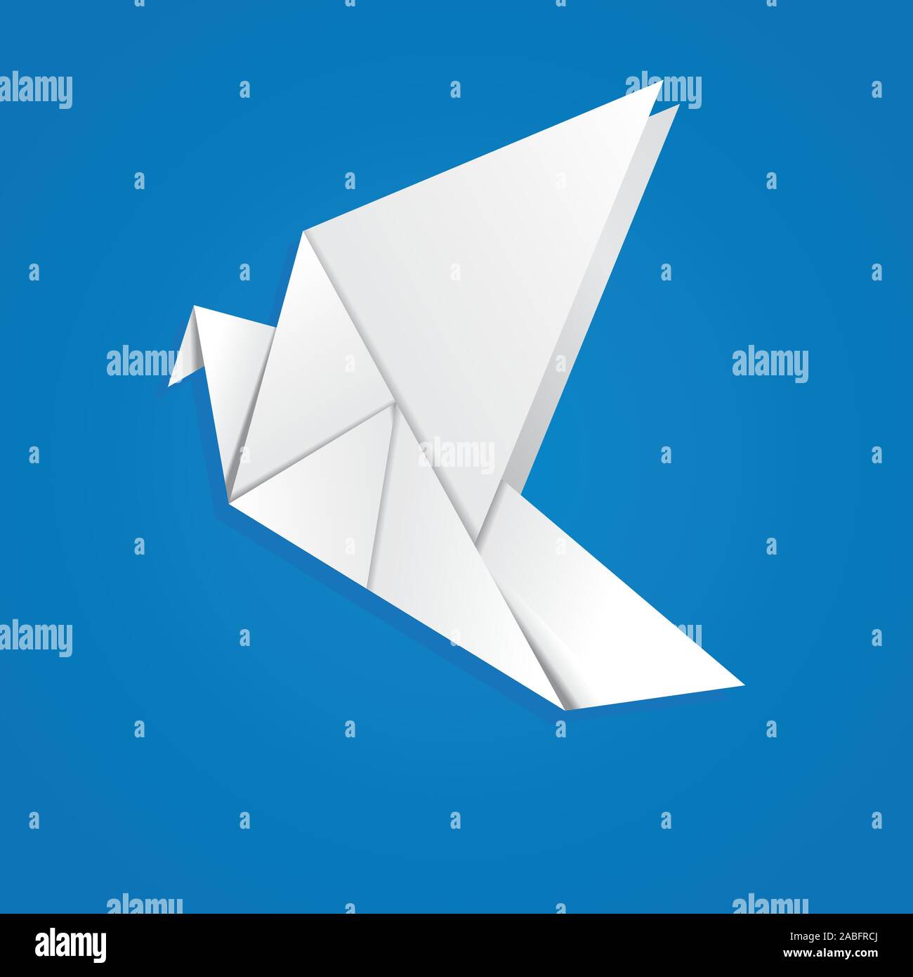 Weiß gefaltetes Papier, origami Taube auf blauem Hintergrund. Stock Vektor