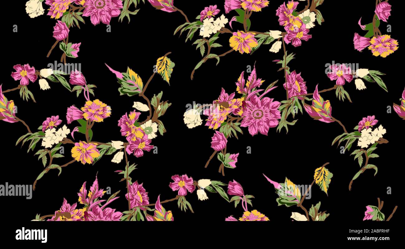 Nahtlose aquarell Blumen Design dunklen Hintergrund Stockfoto