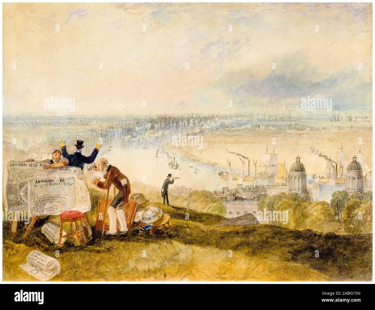 JMW Turner, auf London von Greenwich, Landschaftsmalerei, 1825 Stockfoto