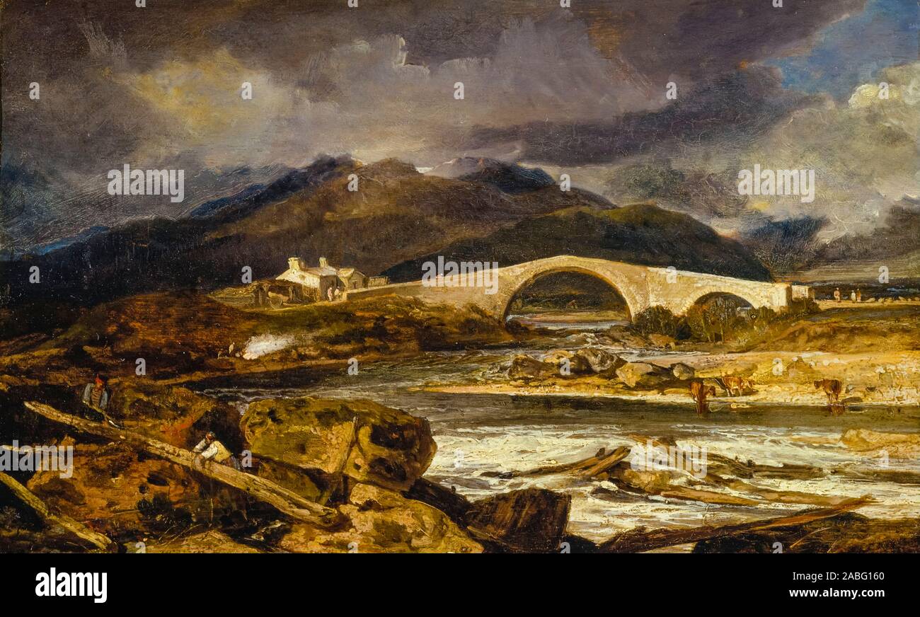 JMW Turner, Tummel Bridge, Perthshire, Landschaftsmalerei, 1802-1803 Stockfoto