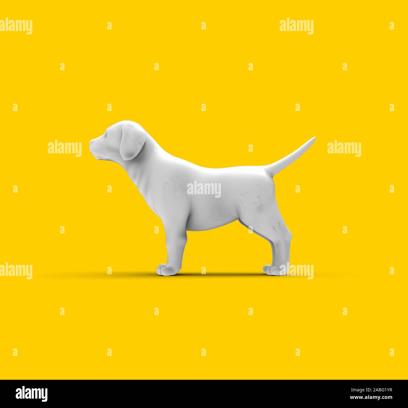 Hund isoliert auf gelben Hintergrund, 3D-Rendering Stockfoto
